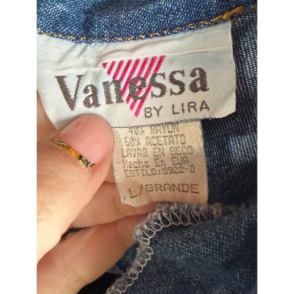 Vintage 90s Vanessa Women's Sleeveless Denim Midi Cottagecore Shirt Dress LARGE - Picture 7 of 12